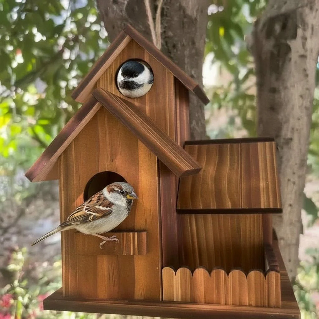 TIMBERROOST – Rustic birdhouse made of solid wood with multiple nesting chambers for outdoor use - Image 2