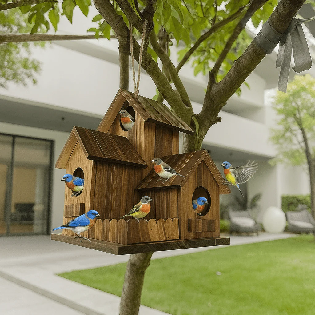 TIMBERROOST – Rustic birdhouse made of solid wood with multiple nesting chambers for outdoor use - Image 3
