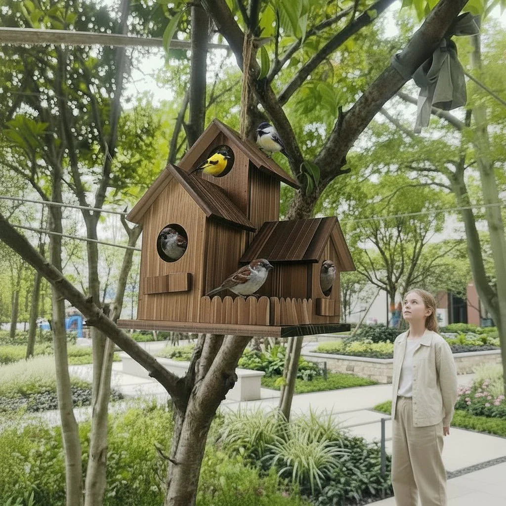 TIMBERROOST – Rustic birdhouse made of solid wood with multiple nesting chambers for outdoor use - Image 4