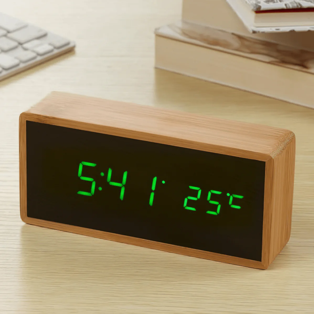 TIMBORA – Minimalist LED Bamboo Alarm Clock with Temperature Display - Image 5