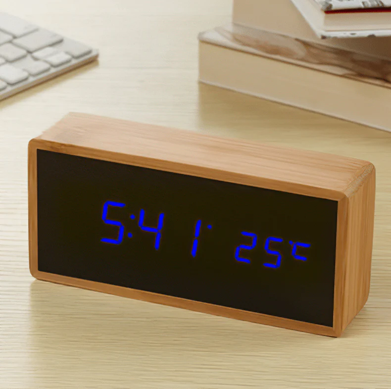 TIMBORA – Minimalist LED Bamboo Alarm Clock with Temperature Display - Image 7