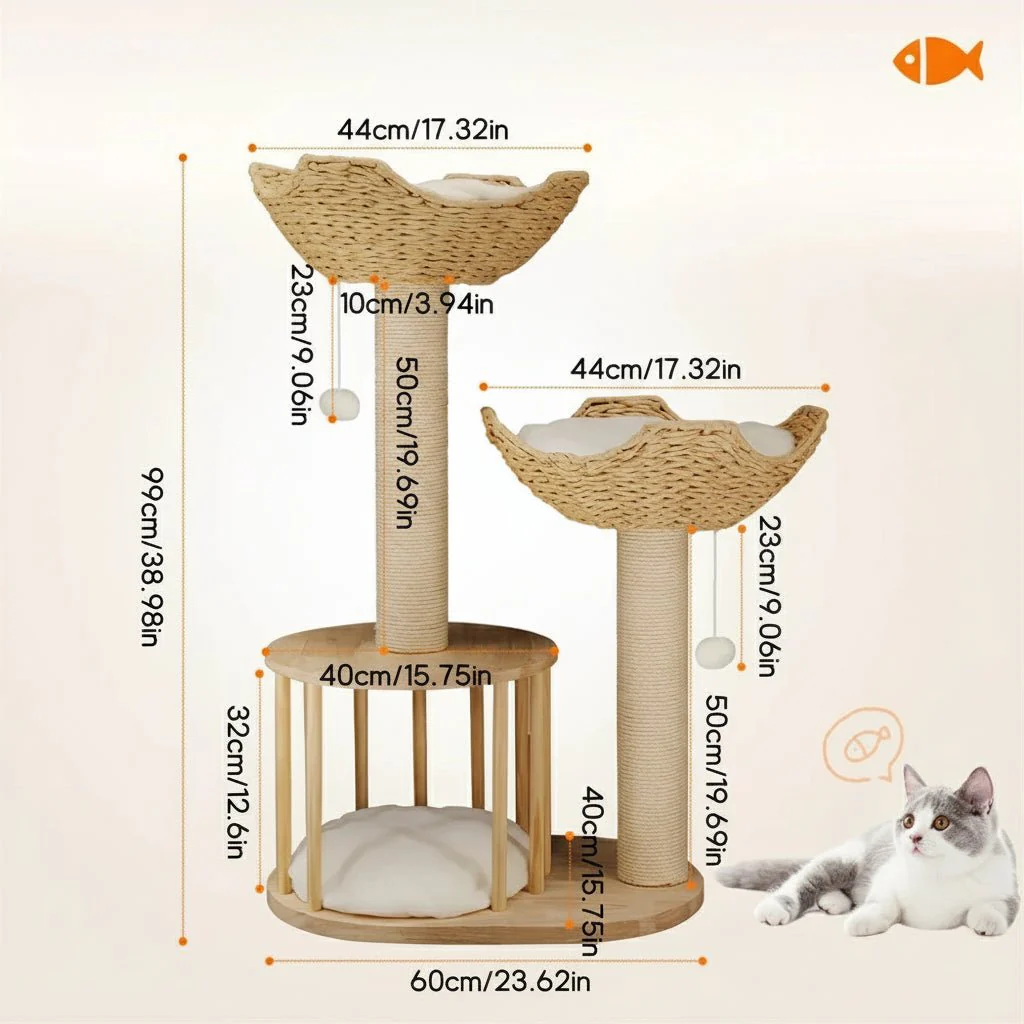 TRICATLOFT – Three-level plush cat tree with sturdy sisal scratching posts - Image 8