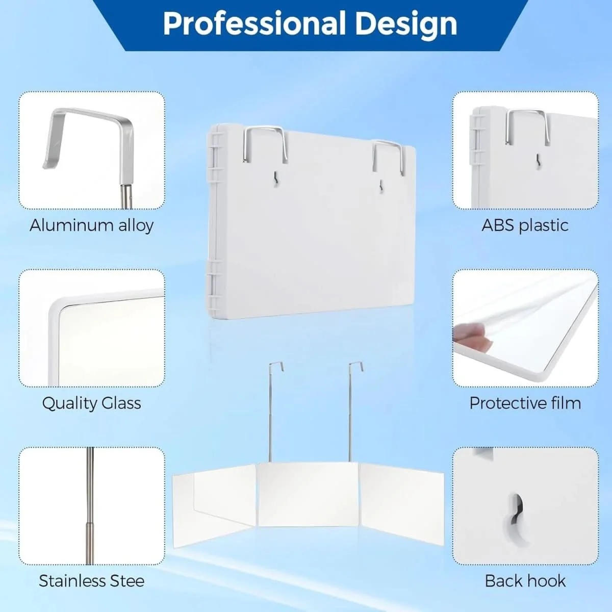 TRIFLEX Mirror - Foldable 3-way mirror with hook for make-up, hair styling & shaving - Image 7
