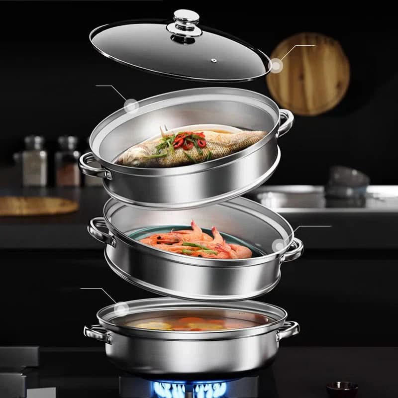 VAPORCRAFT – 3-tier stainless steel steamer with glass lid - Image 2