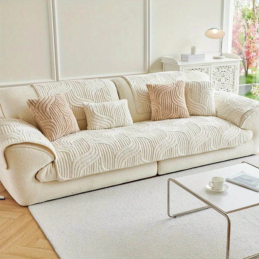 VELVETWAVES – Elegant velvet sofa cover, non-slip with wave stripes for interior decoration