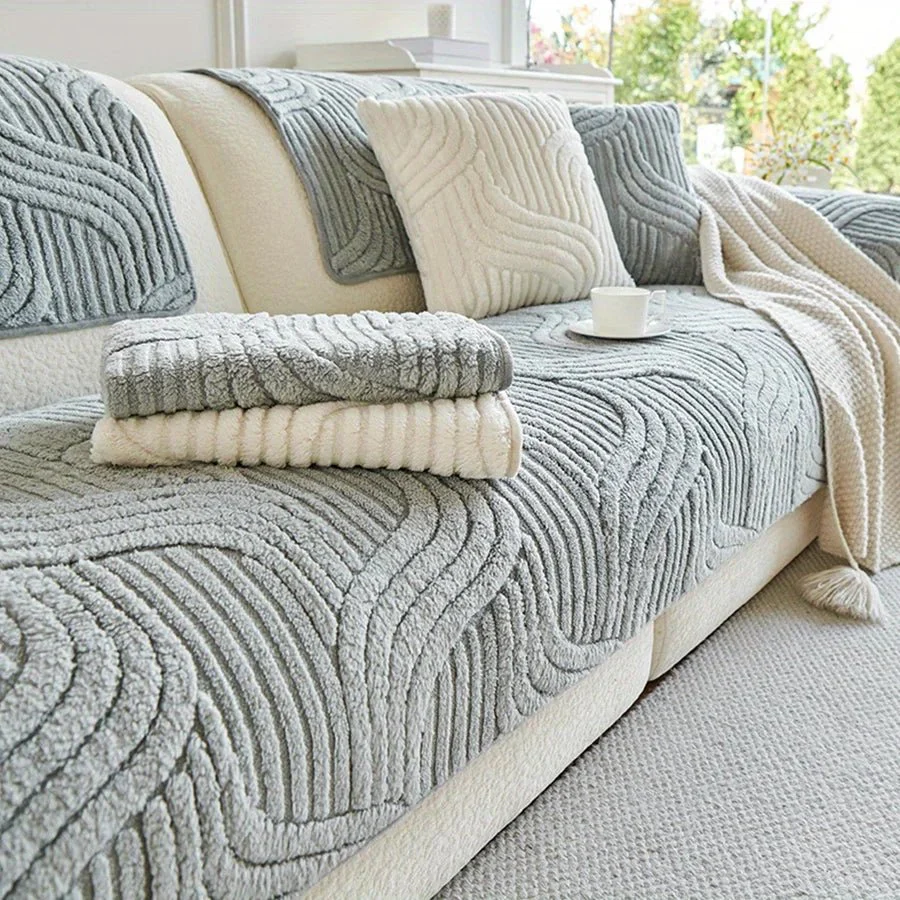 VELVETWAVES – Elegant velvet sofa cover, non-slip with wave stripes for interior decoration - Image 7