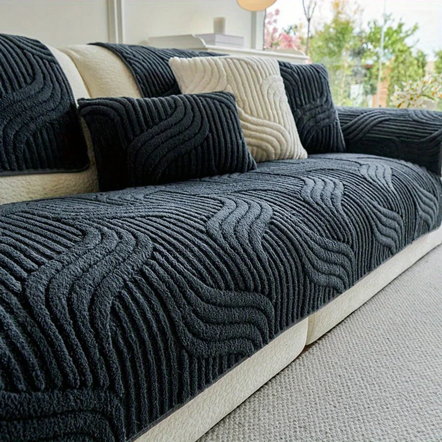 VELVETWAVES – Elegant velvet sofa cover, non-slip with wave stripes for interior decoration - Image 8