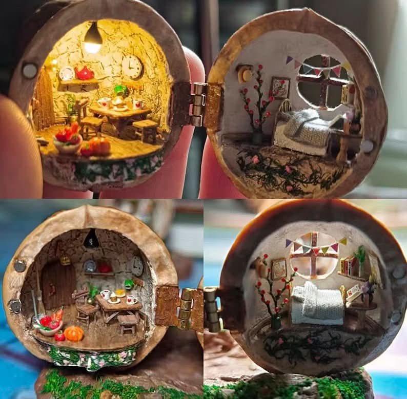 WALDWHISPER – Handmade dollhouse made from walnut shells with interior lighting - Image 2