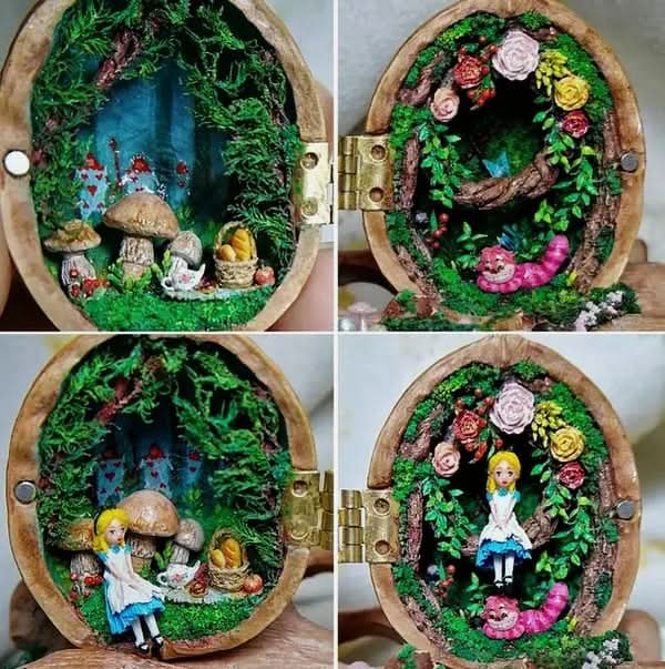 WALDWHISPER – Handmade dollhouse made from walnut shells with interior lighting - Image 3
