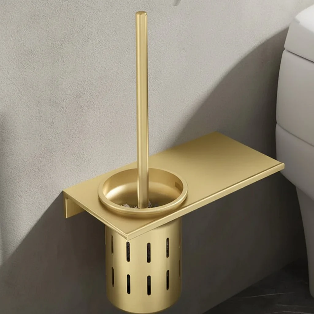 WALLGOLD – Wall-mounted toilet brush set in brushed gold for elegant bathrooms - Image 5