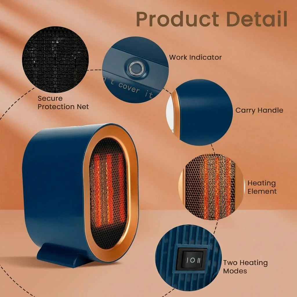 WARMFLOW – Mini electric heater with ceramic fan and energy-saving room heat - Image 2