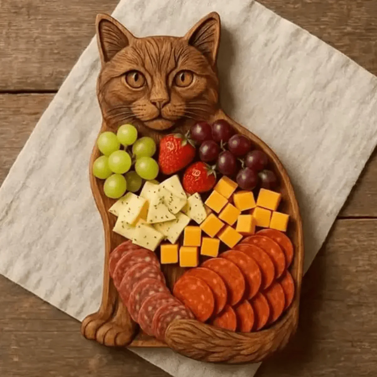 WHISKERFEAST - Cat-Shaped Sausage & Snack Platter Made of Premium Wood, Handmade - Image 3