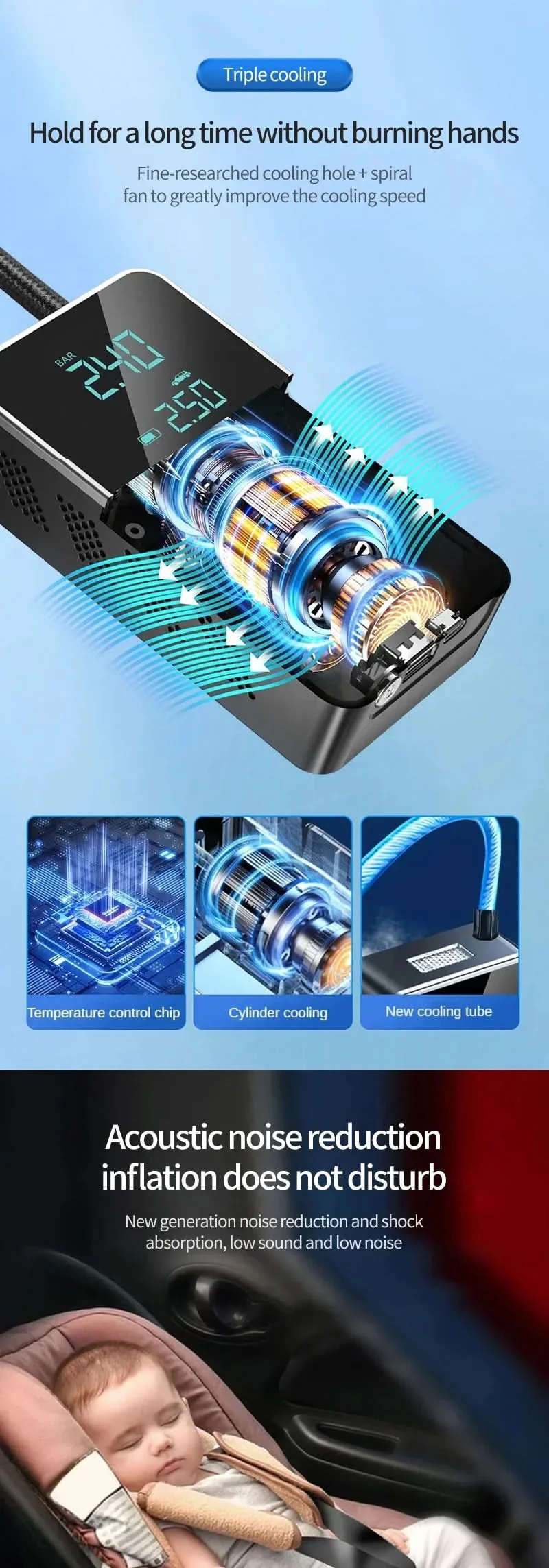 Wireless Air Pump with Touchscreen - Portable air pump with 150psi for car & bike - Image 6