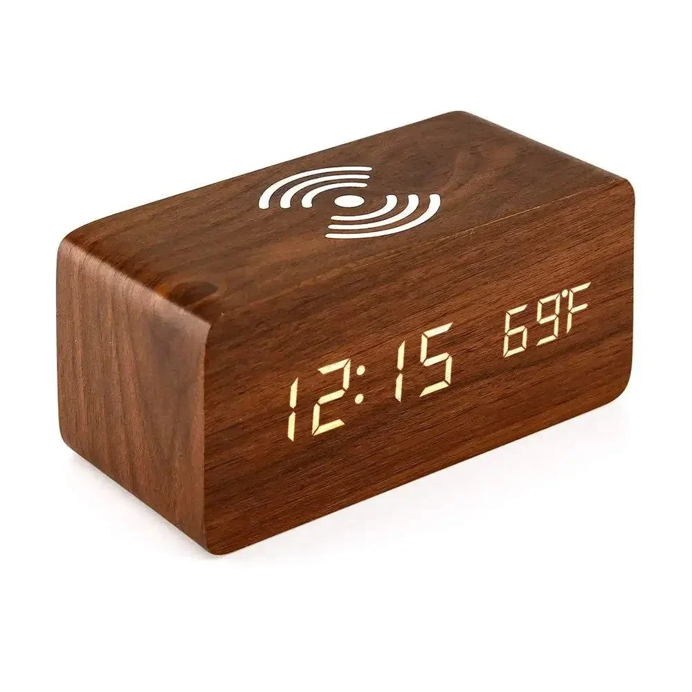 WIRETIME – LED Alarm Clock made of Wood with Wireless Charging Function - Image 10
