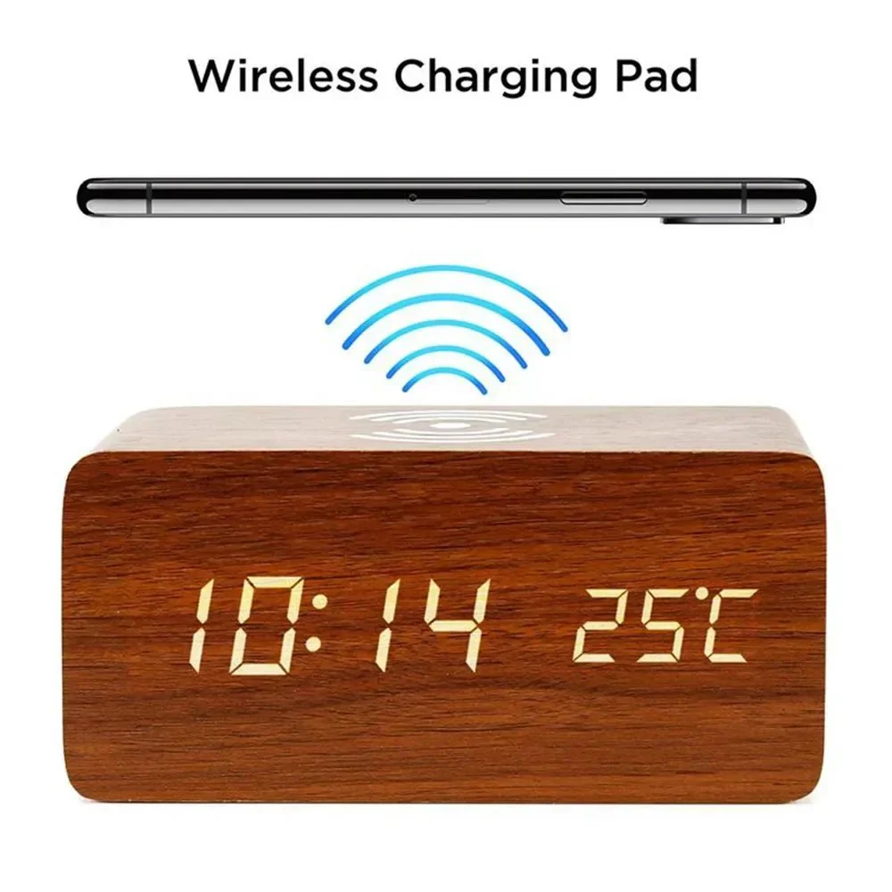 WIRETIME – LED Alarm Clock made of Wood with Wireless Charging Function - Image 3