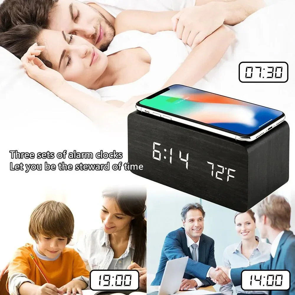 WIRETIME – LED Alarm Clock made of Wood with Wireless Charging Function - Image 6