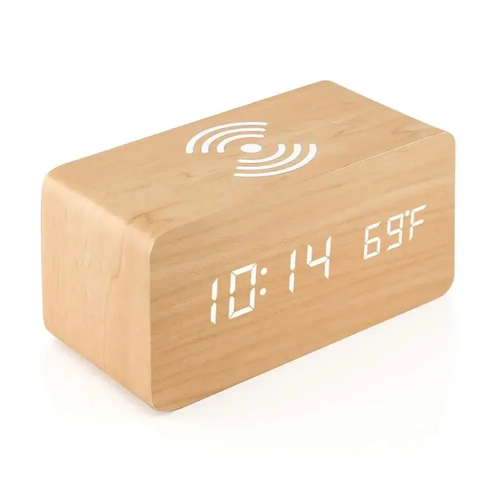 WIRETIME – LED Alarm Clock made of Wood with Wireless Charging Function - Image 9