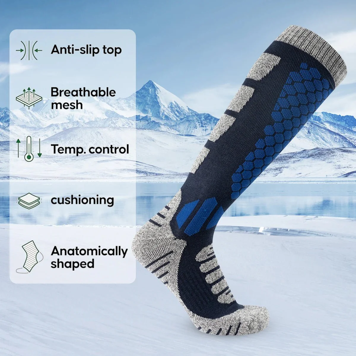 WOOLPEAK – Thermal wool socks for skiing & hiking, unisex, long tube design - Image 3