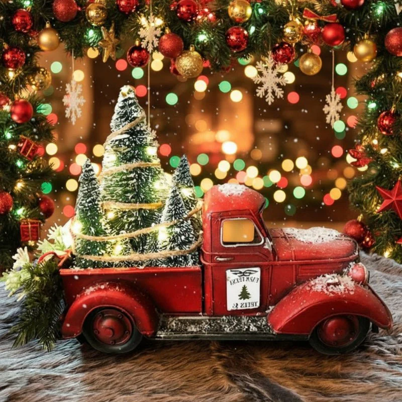 YULEYARDER – Vintage Red Truck Ornament with Mini Tree for Festive Decor - Image 4