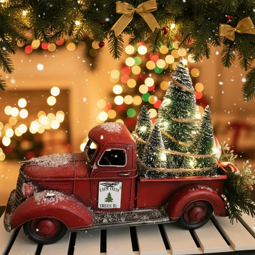 YULEYARDER – Vintage Red Truck Ornament with Mini Tree for Festive Decor - Image 6