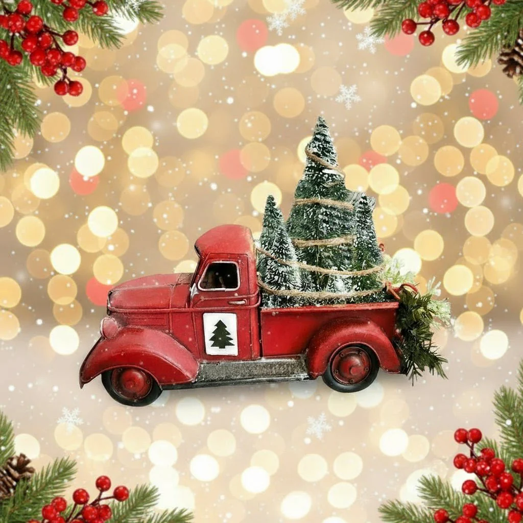 YULEYARDER – Vintage Red Truck Ornament with Mini Tree for Festive Decor - Image 9